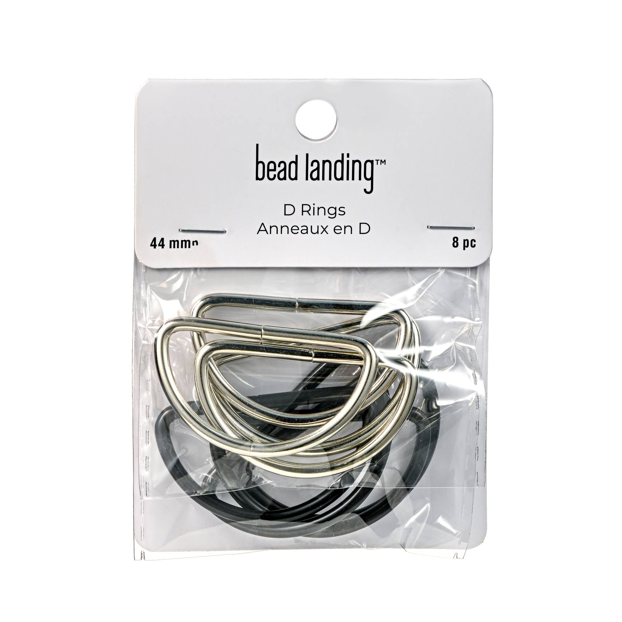 44mm Rhodium & Black D Rings, 8ct. by Bead Landing™